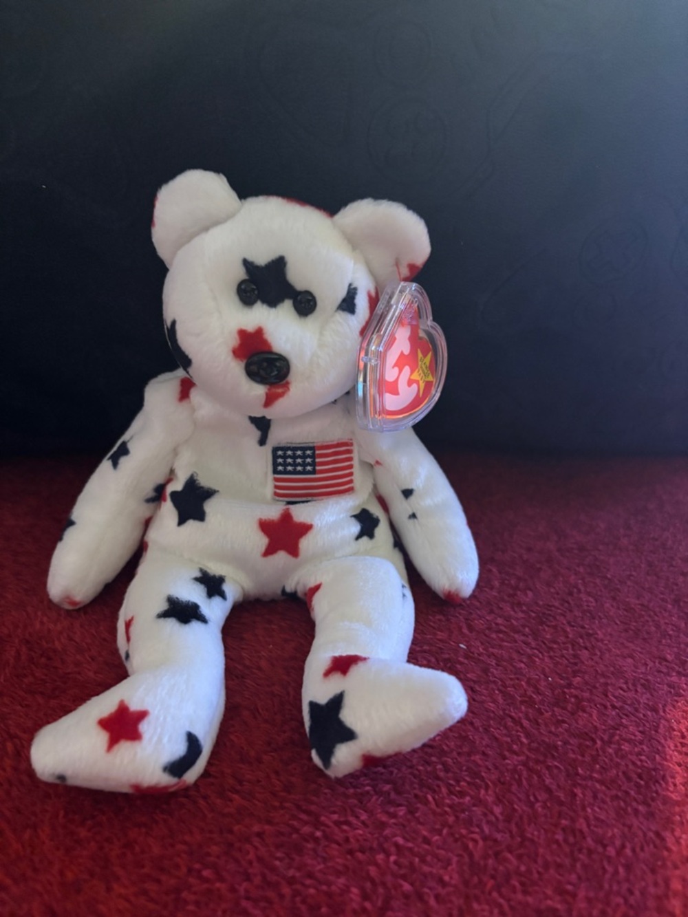 Ty Beanie Baby Glory Bear  - Red, White & Blue stars with American Flag .